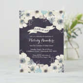 Faire-part de graduation - fleur d'anémone gris bl (Debout devant)