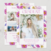 Faire-part de graduation florale d'été Invitation (Devant / Derrière)