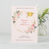 Faire-part de graduation florale rose (Debout devant)