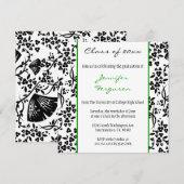 Faire-part de graduation florale verte noire (Devant / Derrière)