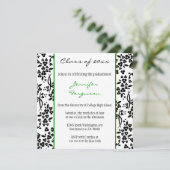 Faire-part de graduation florale verte noire (Debout devant)
