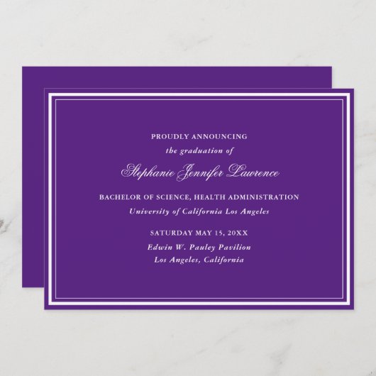 Faire-part de graduation formelle pourpre (Devant / Derrière)