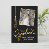 Faire-part de graduation Gold Black Photo (Debout devant)