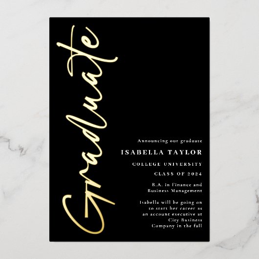 Faire-part de graduation Gold Foil de script moder (Recto)