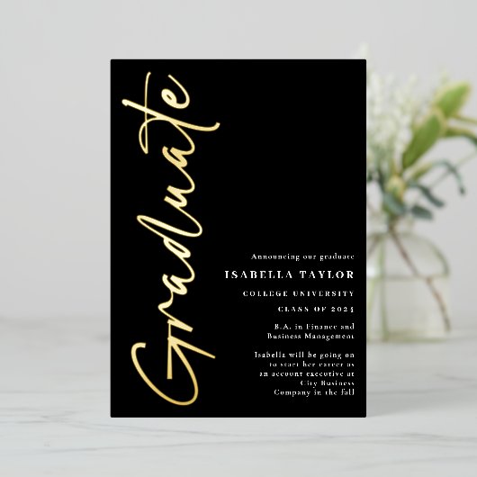 Faire-part de graduation Gold Foil de script moder (Debout devant)