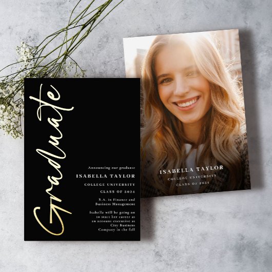 Faire-part de graduation Gold Foil de script moder