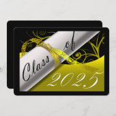 Faire-part de graduation jaune et noir (Devant / Derrière)