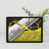 Faire-part de graduation jaune et noir (Debout devant)