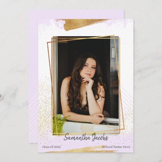 Faire-part de graduation mignonne violet et encadr (Devant / Derrière)