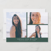 Faire-part de graduation minimale multiphoto vert (Devant)