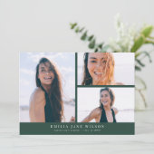 Faire-part de graduation minimale multiphoto vert (Debout devant)