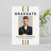 Faire-part de graduation moderne Black Gold Foil (Debout devant)