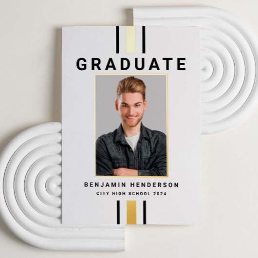 Faire-part de graduation moderne Black Gold Foil