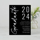 Faire-part de graduation moderne Black Silver 2024 (Debout devant)
