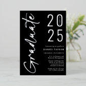 Faire-part de graduation moderne Black Silver 2025 (Debout devant)