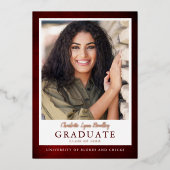 Faire-part de graduation moderne Elegant Red Foil (Recto)