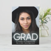 Faire-part de graduation moderne en néon blanc (Debout devant)