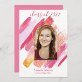 Faire-part de graduation moderne en rose et en or (Devant / Derrière)