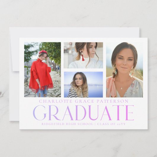 Faire-part de graduation multi-photo de script sim (Devant)