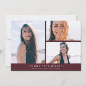 Faire-part de graduation multi-photo minimale roug (Devant)