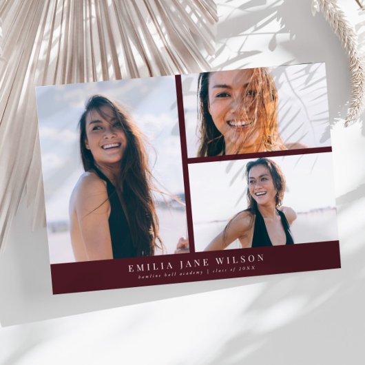 Faire-part de graduation multi-photo minimale roug