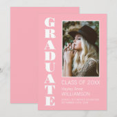 Faire-part de graduation personnalisée en rose pho (Devant / Derrière)