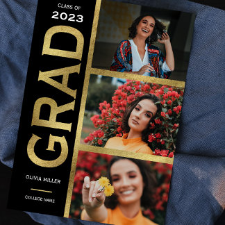 Faire-part de graduation photo Black and Gold 3