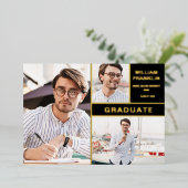 Faire-part de graduation photo Black and Gold Foil (Debout devant)
