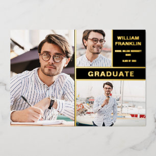 Faire-part de graduation photo Black and Gold Foil