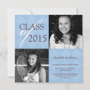Faire-part de graduation photo carré en diamant bl