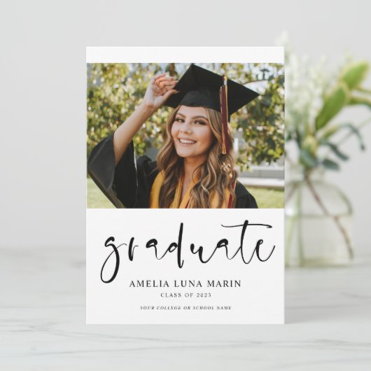 Faire-part de graduation photo de script simple mo (Debout devant)