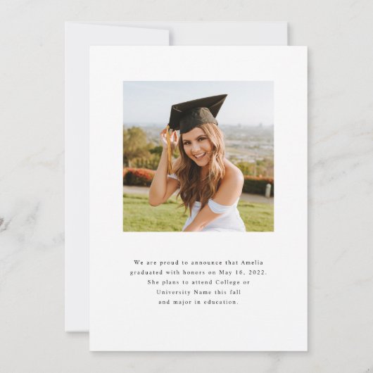Faire-part de graduation photo de script simple mo (Dos)