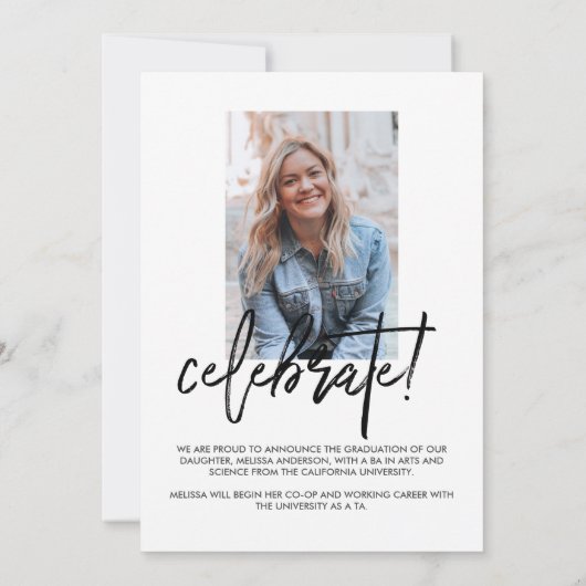 Faire-part de graduation photo de script tendance (Dos)