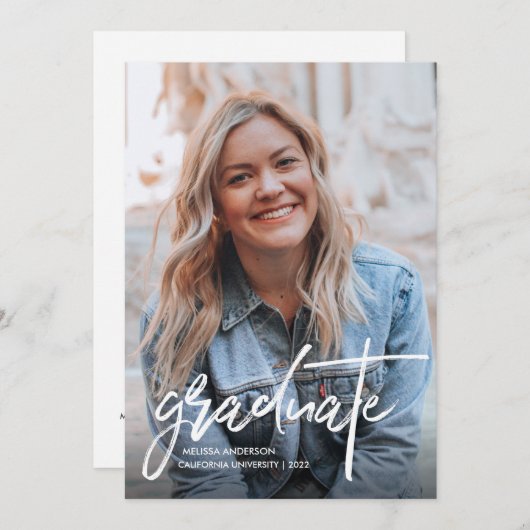 Faire-part de graduation photo de script tendance (Devant / Derrière)