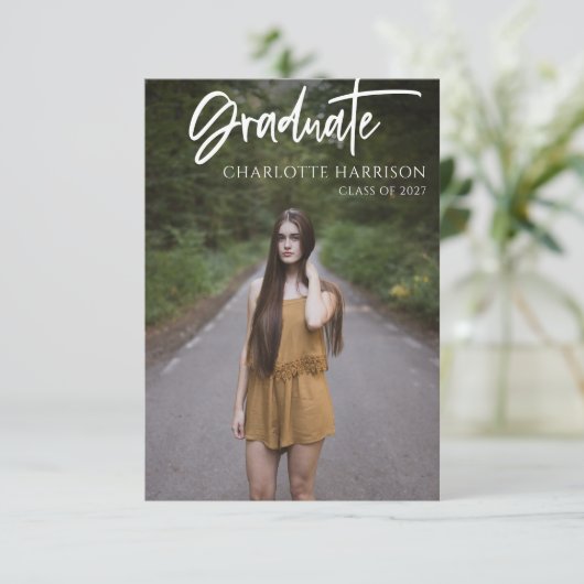 Faire-part de graduation photo du script budgétair (Debout devant)