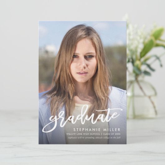 Faire-part de graduation photo du script de brosse (Debout devant)