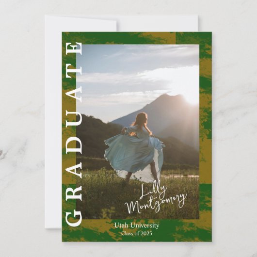 Faire-part de graduation photo en marbre vert (Devant)