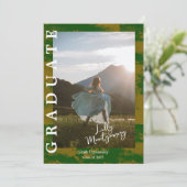 Faire-part de graduation photo en marbre vert (Debout devant)