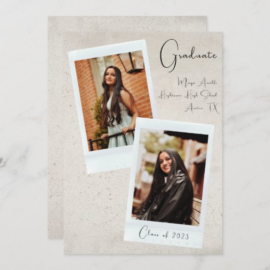 Faire-part de graduation photo esthétique neutre (Devant / Derrière)