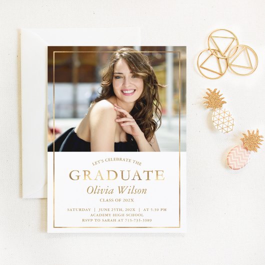 Faire-part de graduation photo Gold Foil moderne
