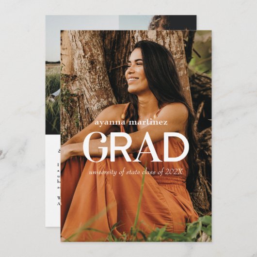 Faire-part de graduation photo GRAD moderne (Devant / Derrière)