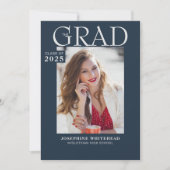 Faire-part de graduation photo moderne bleu marine (Devant)