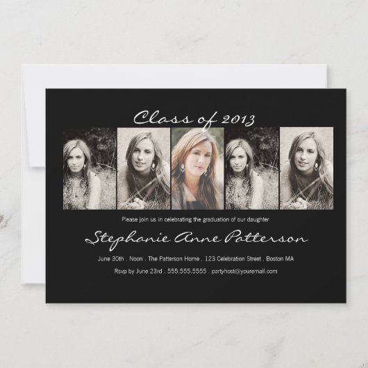 Faire-part de graduation photo moderne chic 5|Noir (Devant)