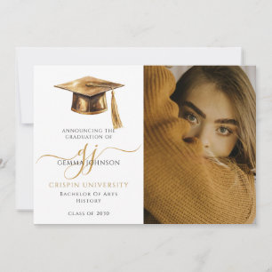 Faire-part de graduation photo moderne Gold Script