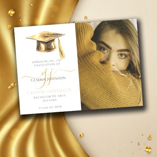 Faire-part de graduation photo moderne Gold Script