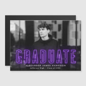 Faire-part de graduation photo moderne violet néon (Devant / Derrière)