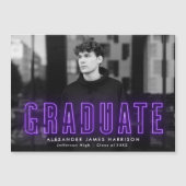 Faire-part de graduation photo moderne violet néon (Devant)