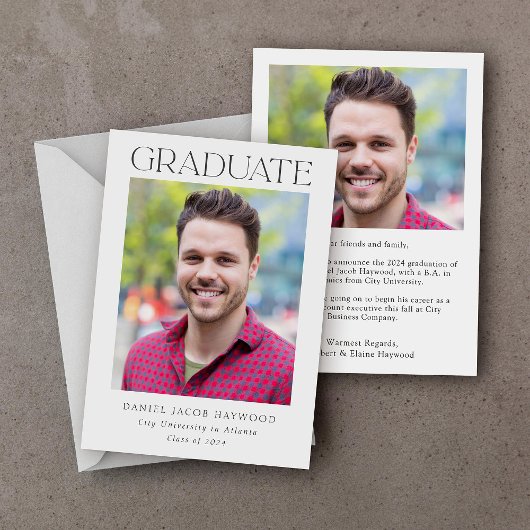 Faire-part de graduation photo noir blanc classiqu