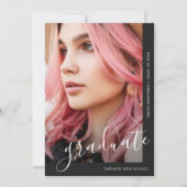 Faire-part de graduation photo noir chic Script (Devant)