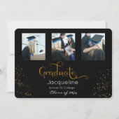 Faire-part De Graduation Photo Noir Et Or (Devant)